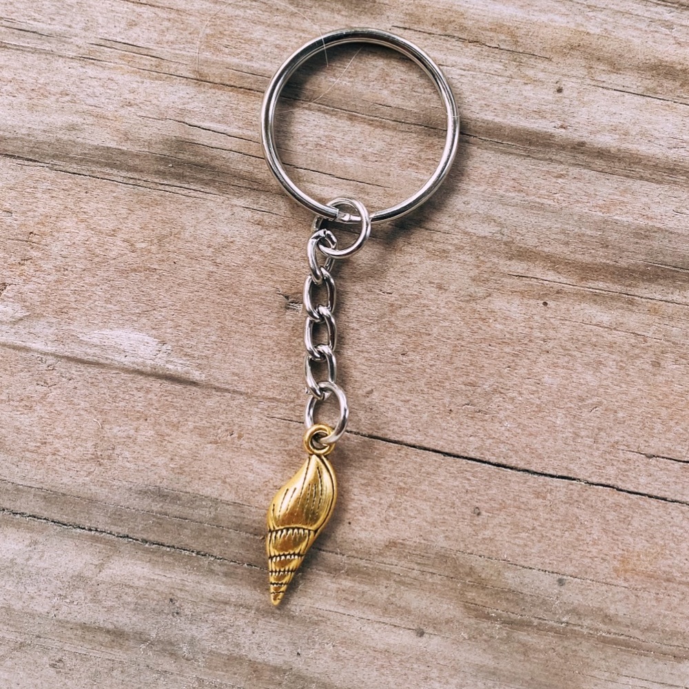 Gold seashell keychain silver handmade gift mermaid beach cone vacation summer
